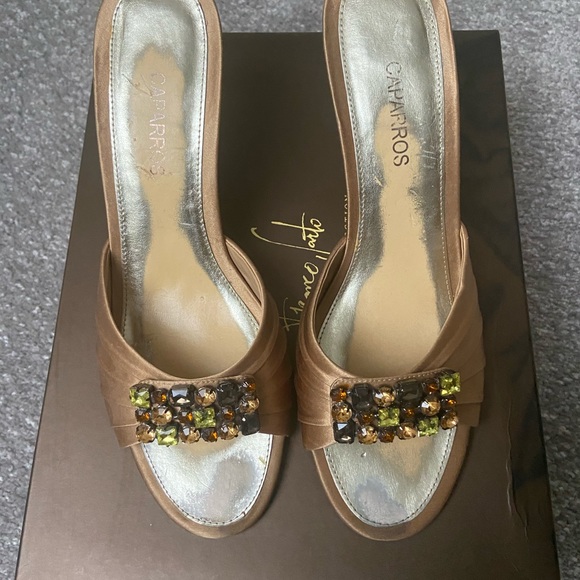 Caparros bronze silk high heel sandals with rhinestones size 8.5 Worn on… - Picture 8 of 13